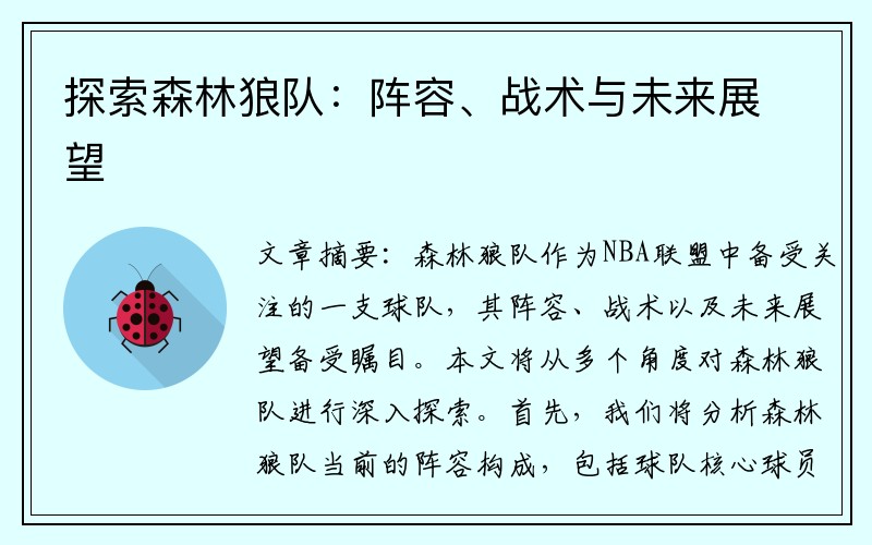 探索森林狼队：阵容、战术与未来展望